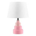 Small Pink Desk Light Table Lamp with White Fabric Shade for Bedside Nightstand