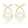 Elegant Gold Plated Pearl Stud Cross Earrings