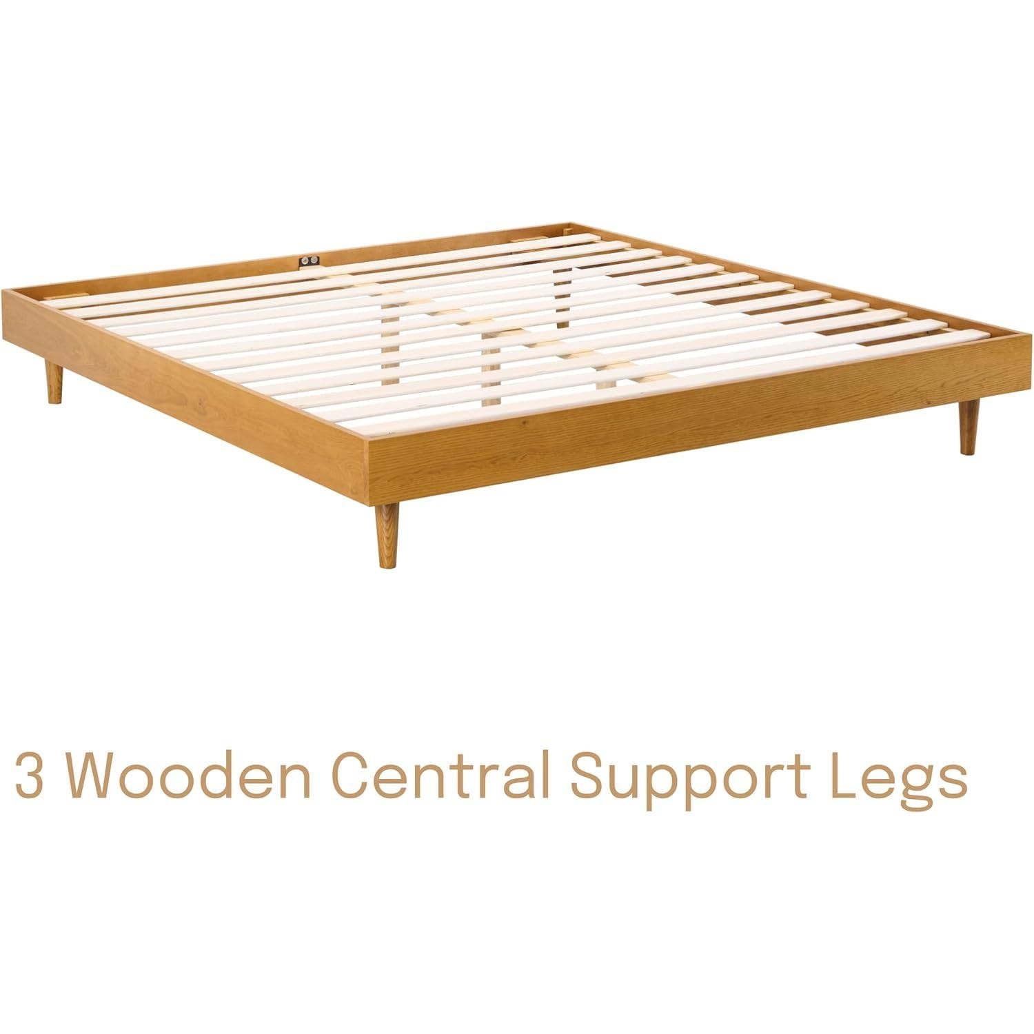 Queen size Mid-Century Modern Platform Bed Frame in Light Wood Finish