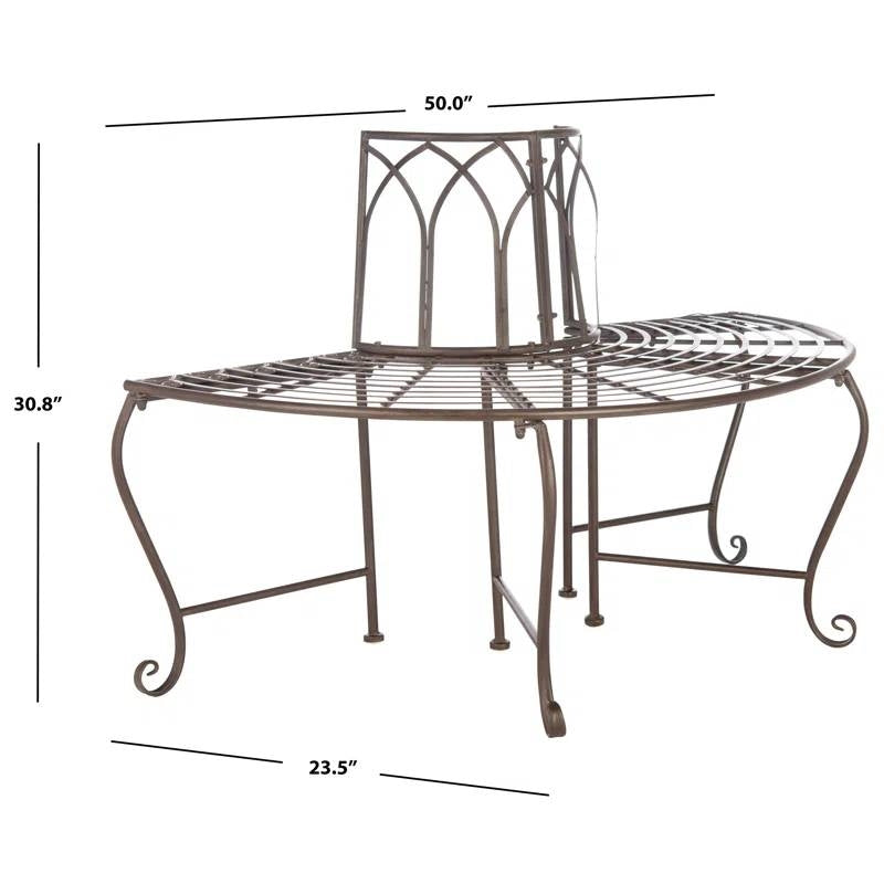 Outdoor Patio Garden Rustic Bronze Brown Wrought Iron Half-Circle Tree Bench