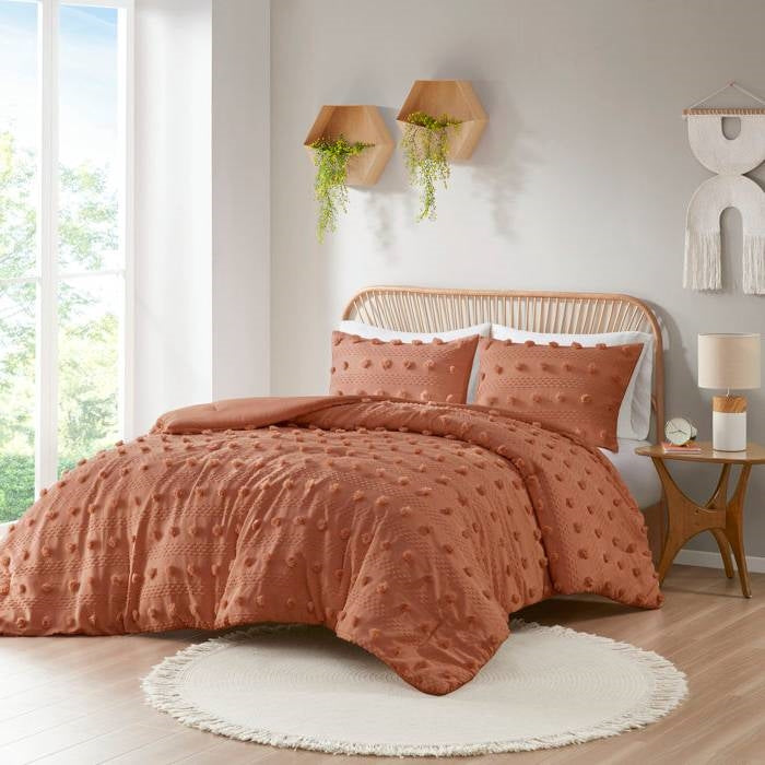 Twin/Twin XL 2-Piece Rust Orange Pompom Microfiber Comforter Set
