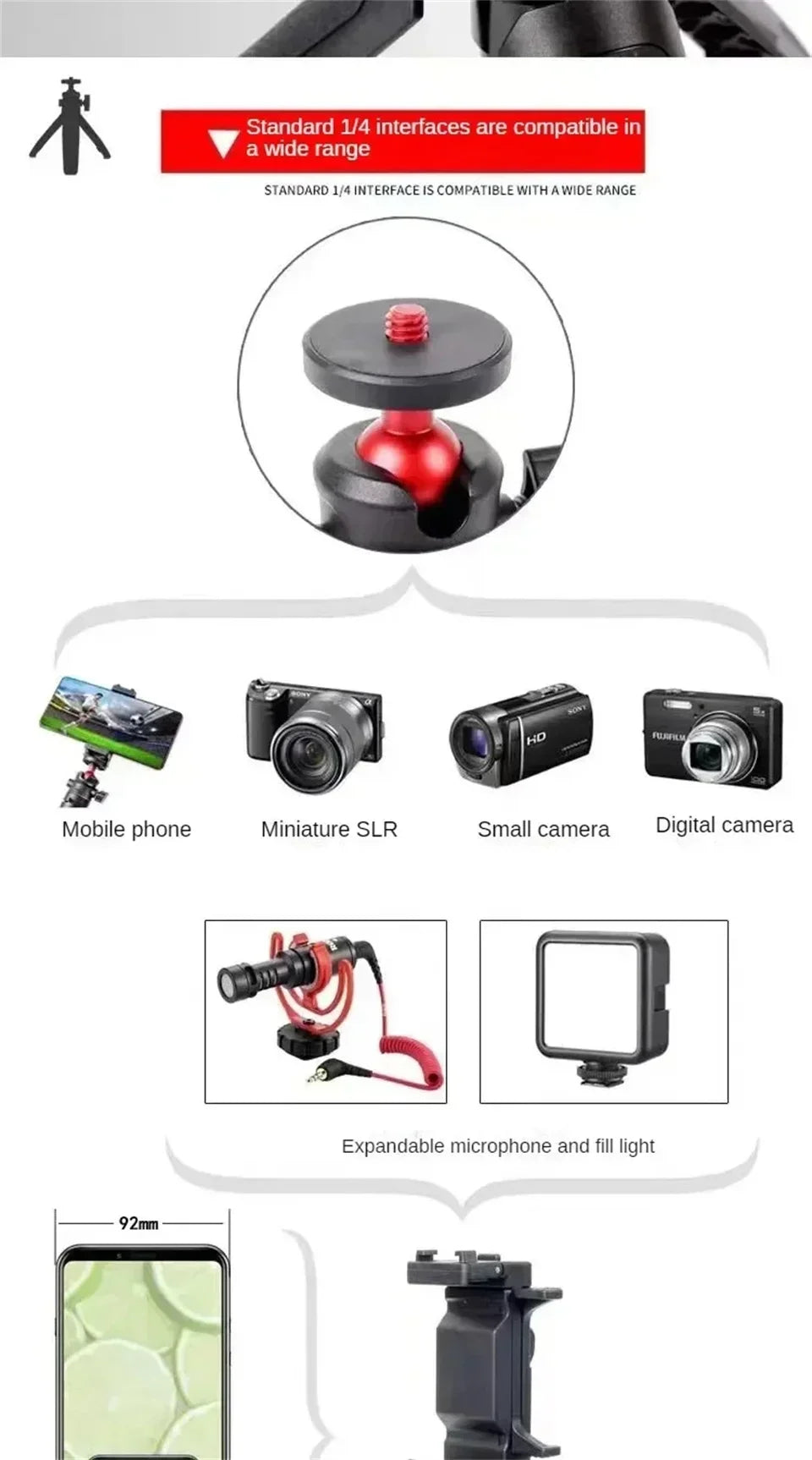 FGCLSY Extension Pole Tripod, Mini Selfie Stick Tripod Stand Handle Grip