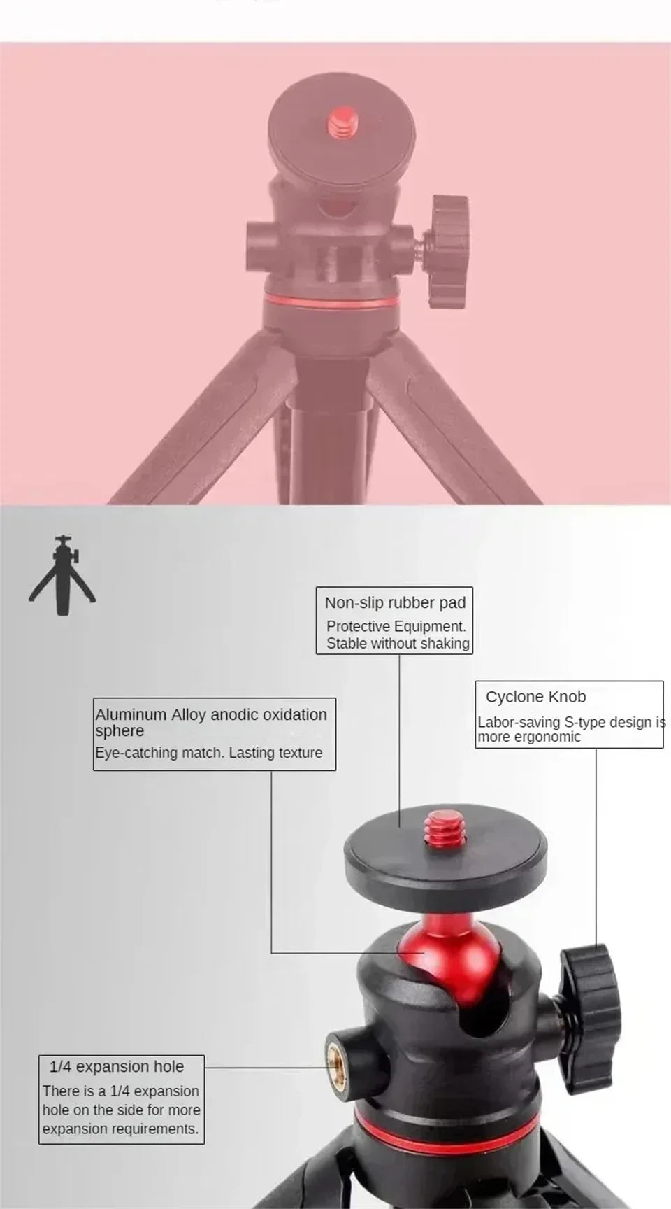 FGCLSY Extension Pole Tripod, Mini Selfie Stick Tripod Stand Handle Grip