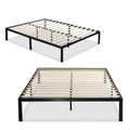 Twin size Black Metal Platform Bed Frame with Wood Slats