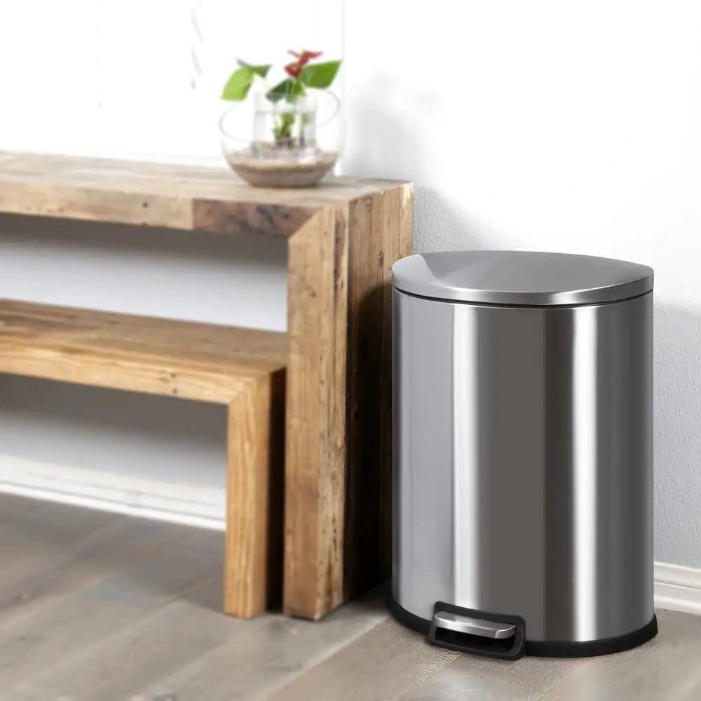 13-Gallon Step-on Stainless Steel Kitchen Trash Can with Removable Bucket Liner
