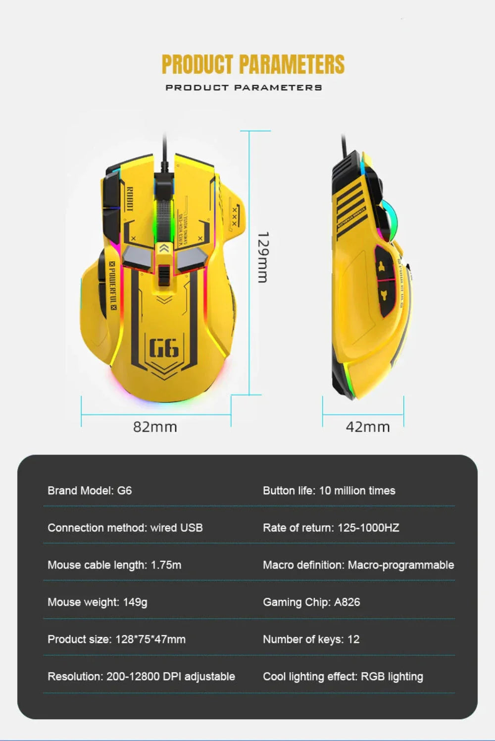 12800 DPI RGB USB Gaming Mouse
