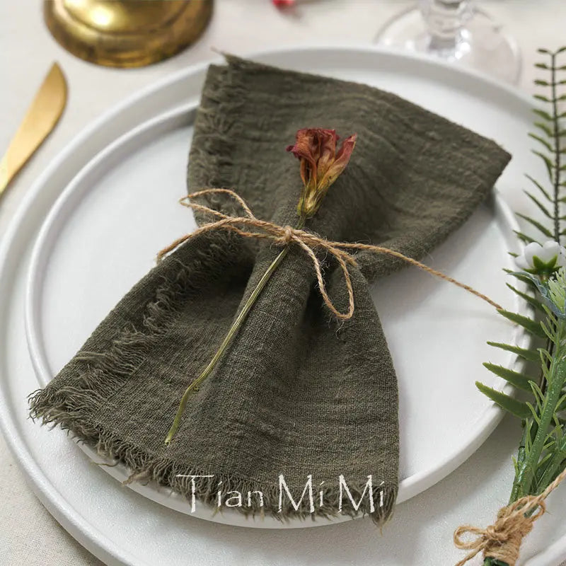 10pcs Vintage Rustic Cotton Napkins Retro Burr Soft and Absorbent Napkin Cloth Linen for Wedding Party Table Decorations