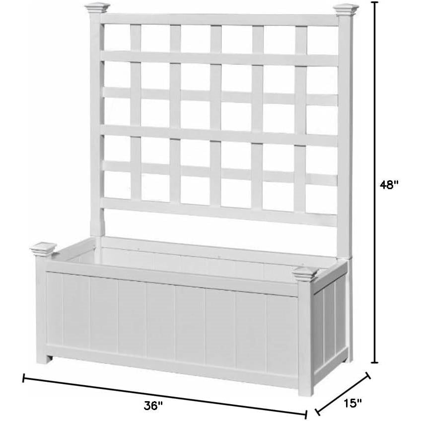 Outdoor White Vinyl Garden Planter Box with Trellis