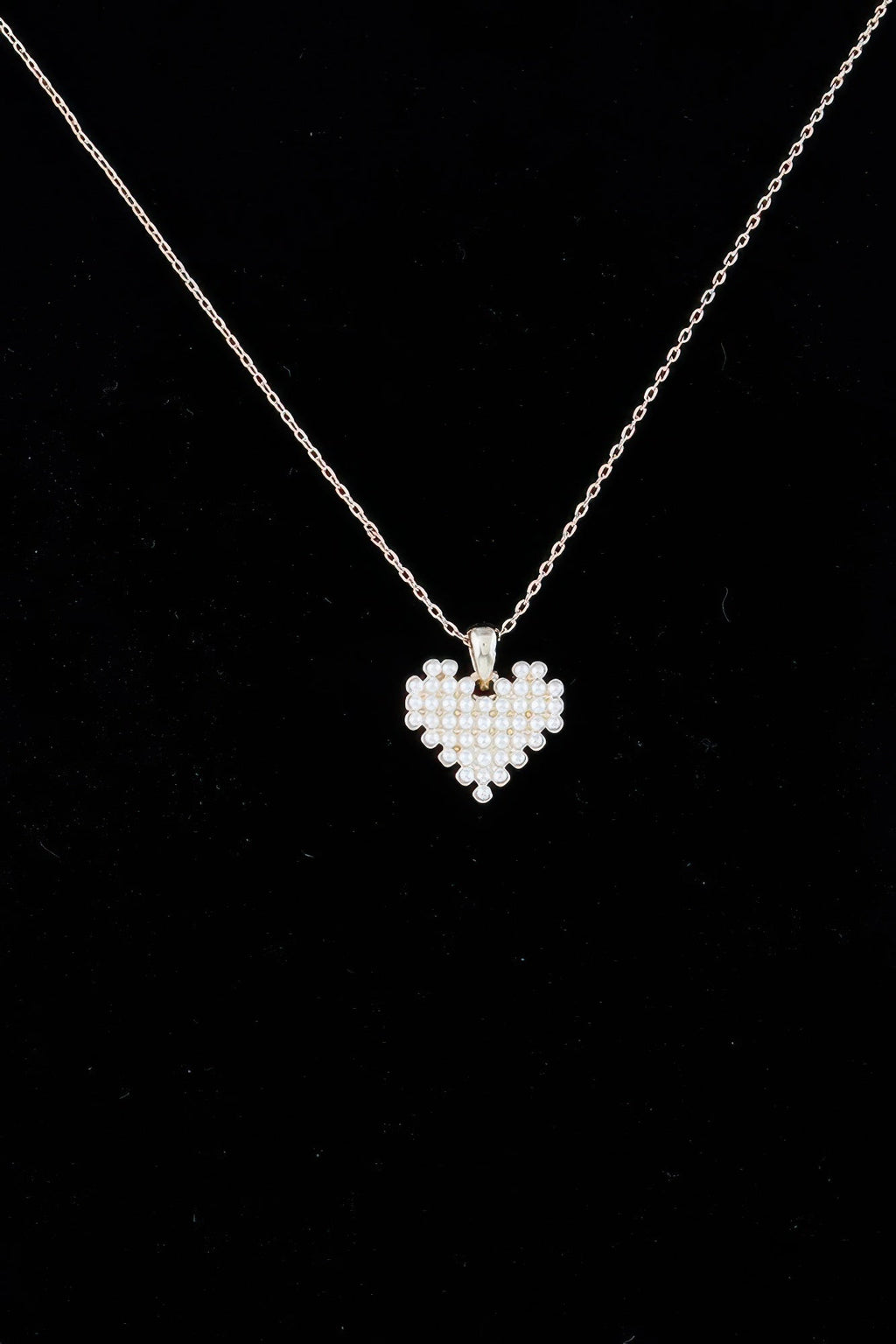 Block Pearl Heart Necklace