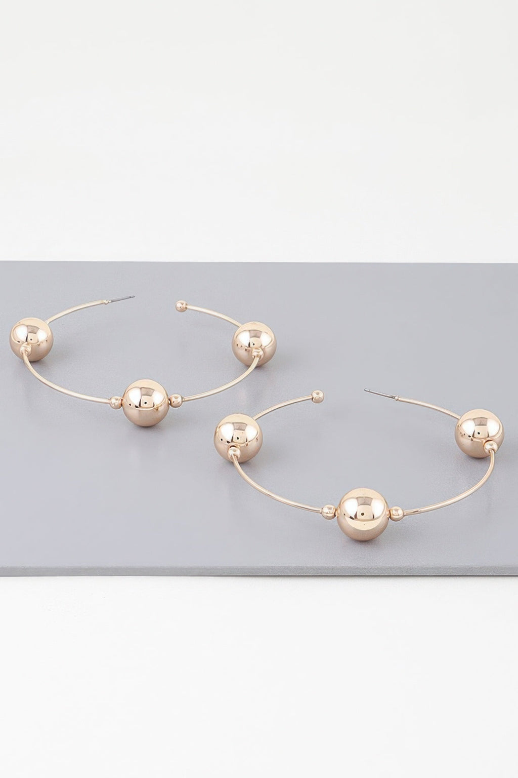 Triple Shiny Bead Hoop Earrings