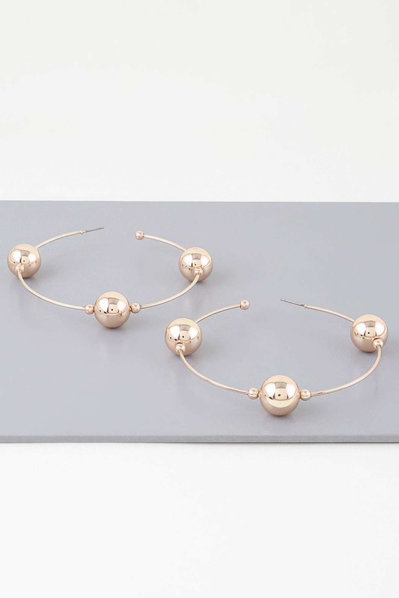 Triple Shiny Bead Hoop Earrings