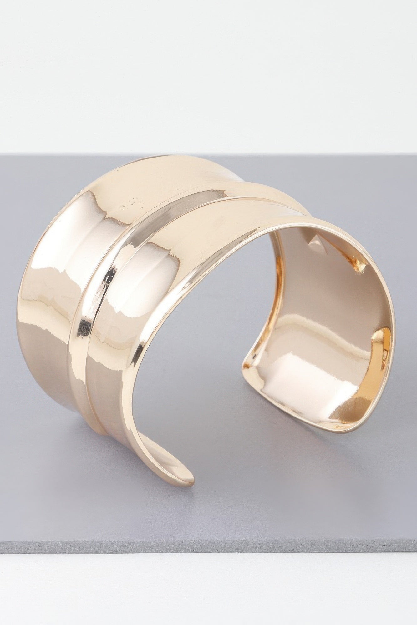 Wide Shiny Rib Open Cuff Bracelet