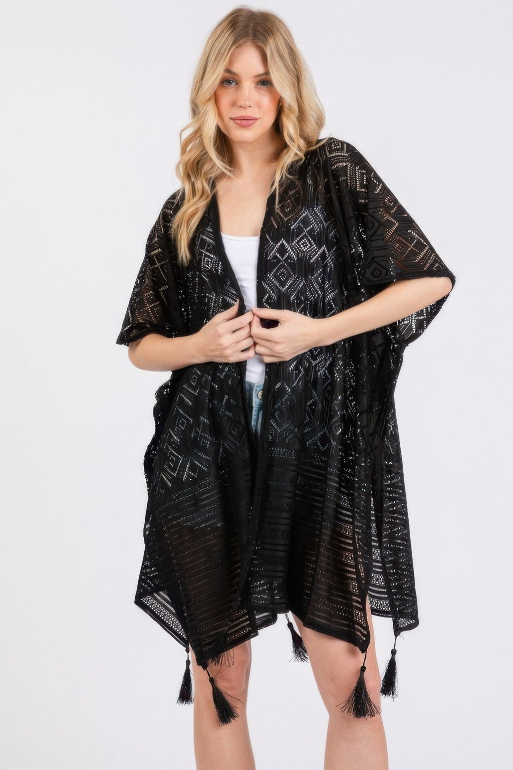 Geometric Pattern Tassel Cover Up