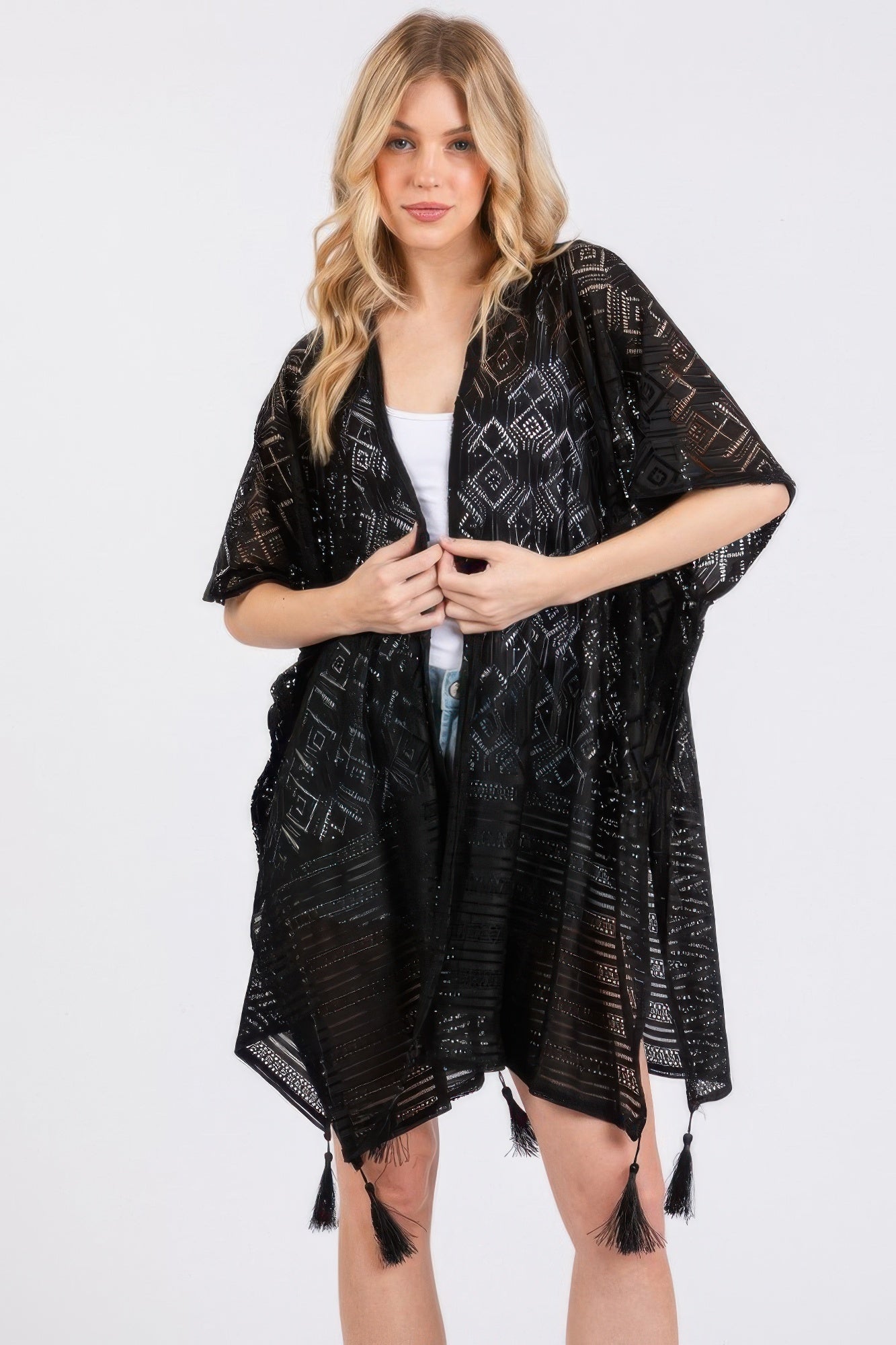 Geometric Pattern Tassel Cover Up