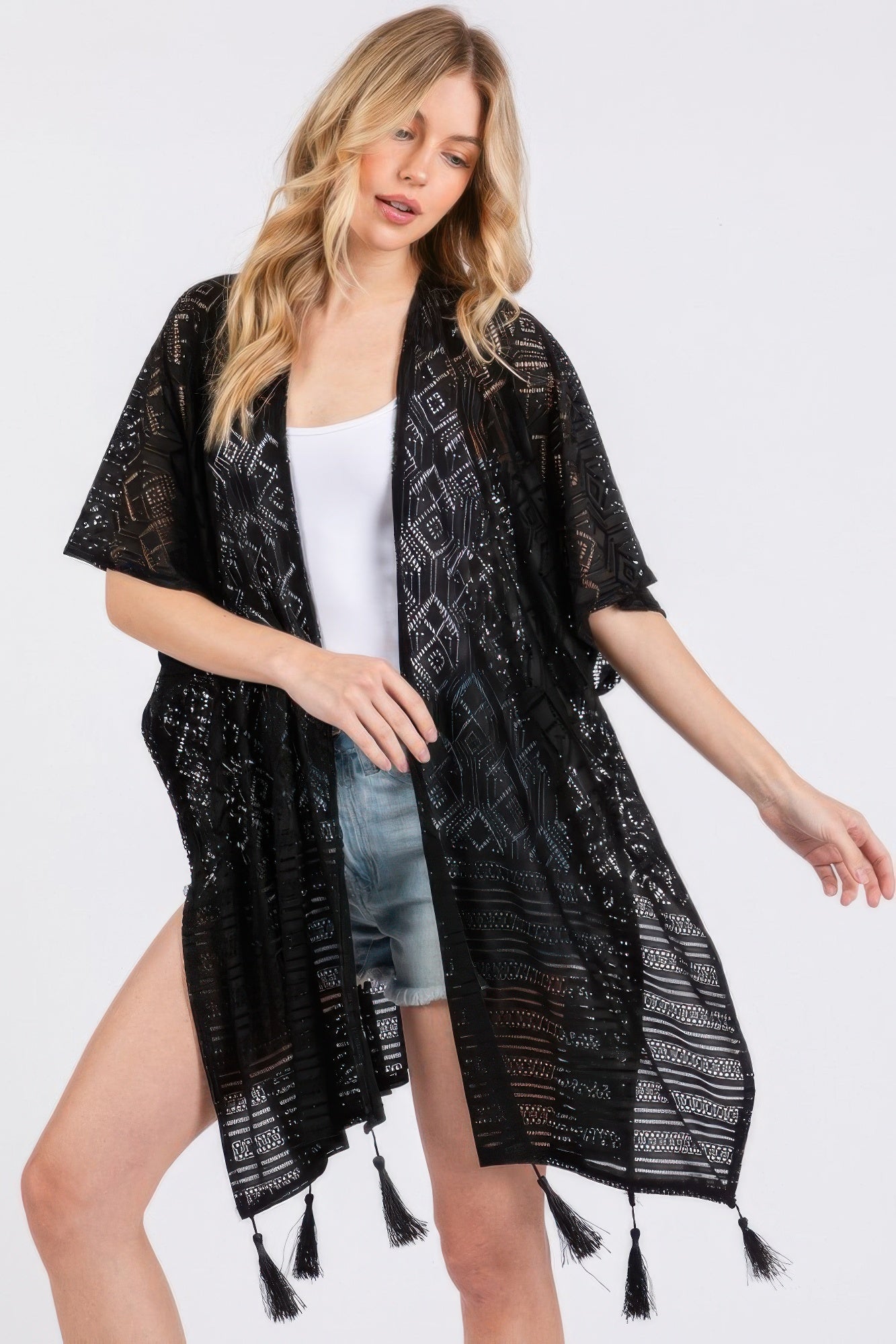 Geometric Pattern Tassel Cover Up