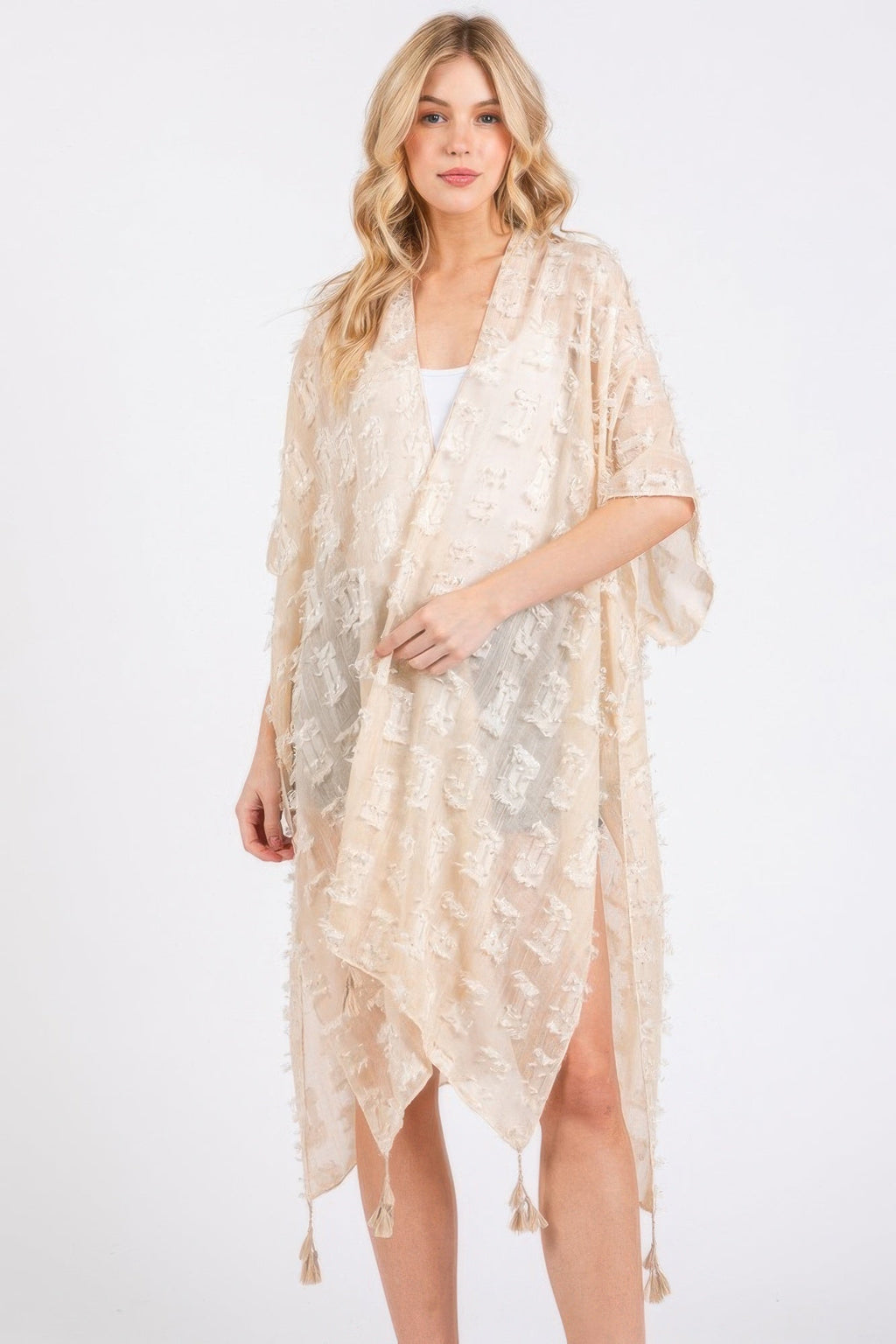 Distressed Pattern Tassel Kimono