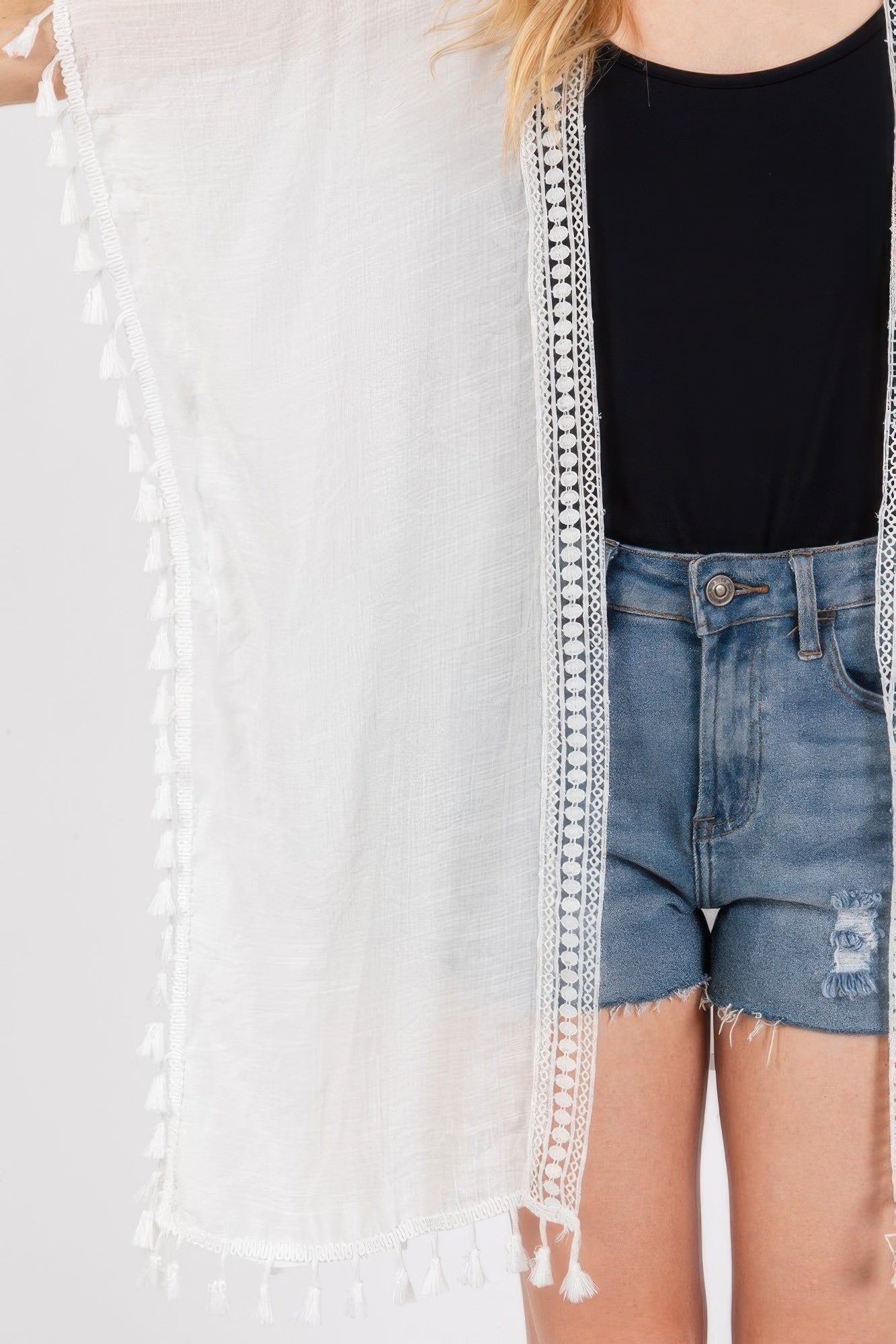 Crochet And Tassel Trim Cover Up
