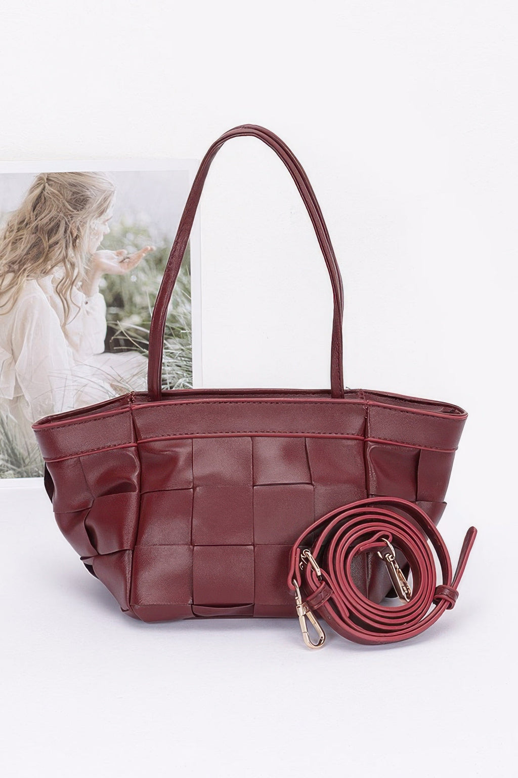 Faux Leather Braided Tote Bag