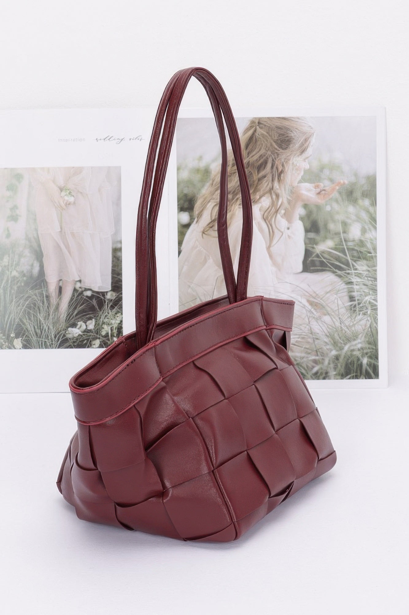 Faux Leather Braided Tote Bag