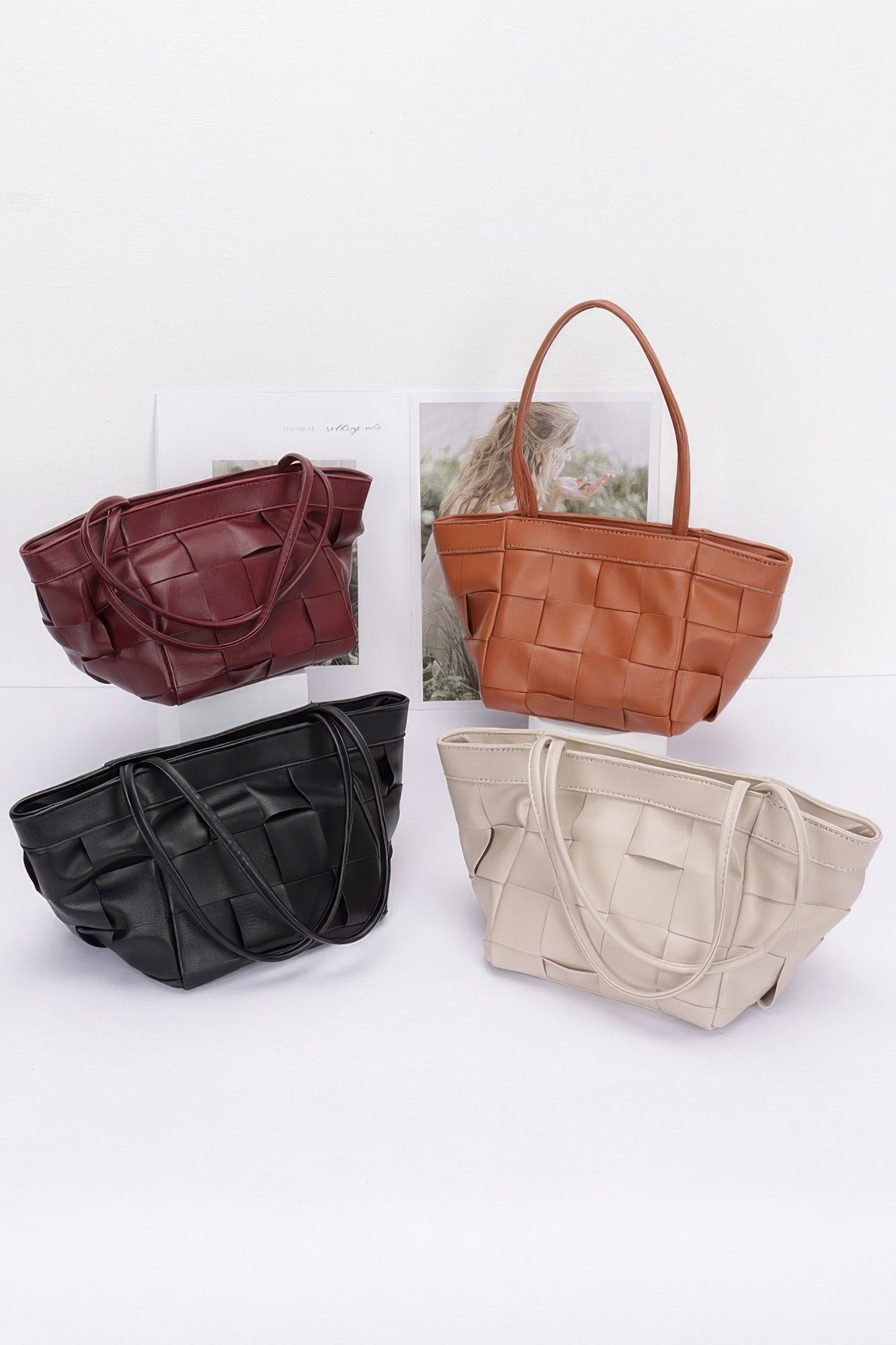 Faux Leather Braided Tote Bag