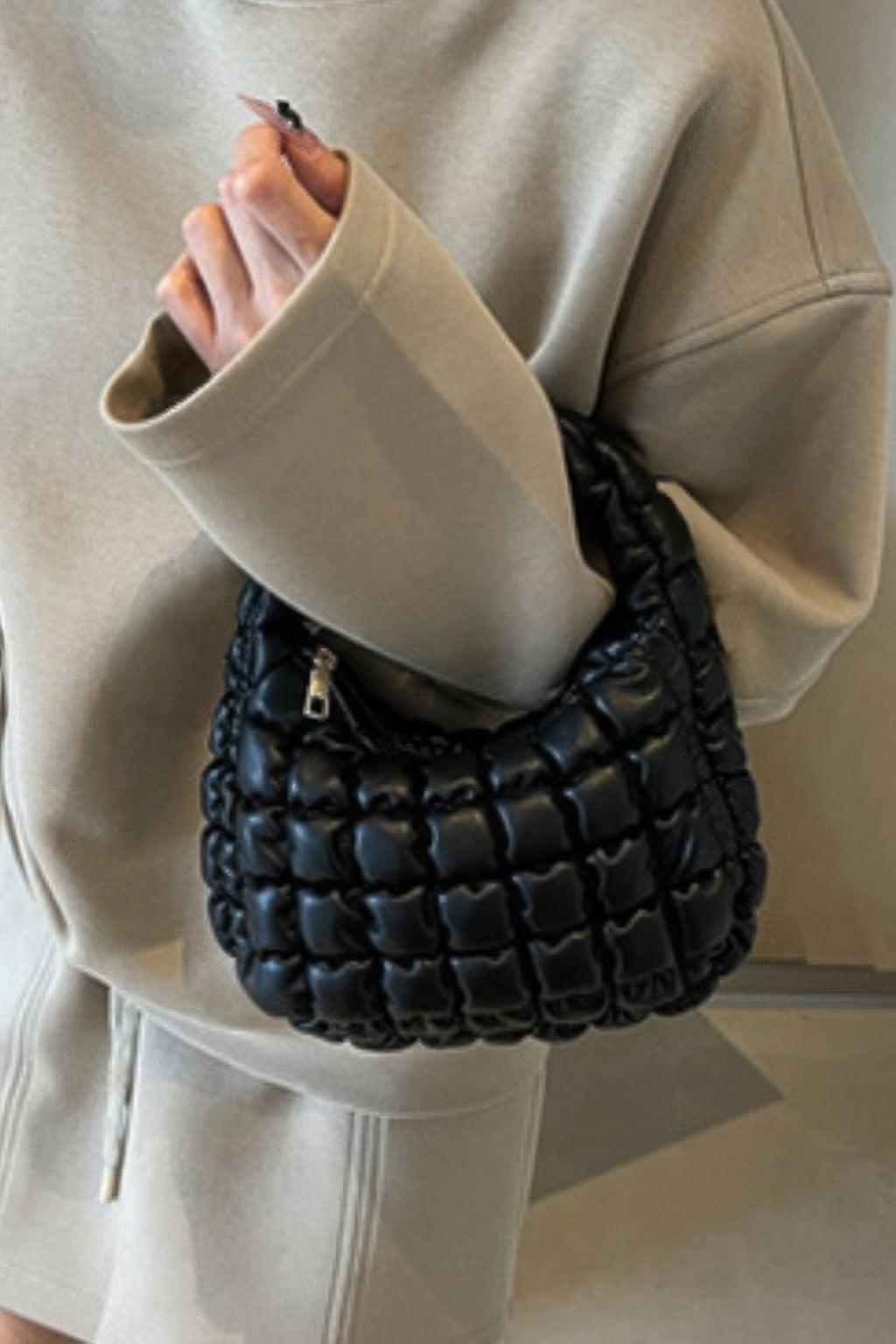 Quilted Faux Leather Padded Handle Bag