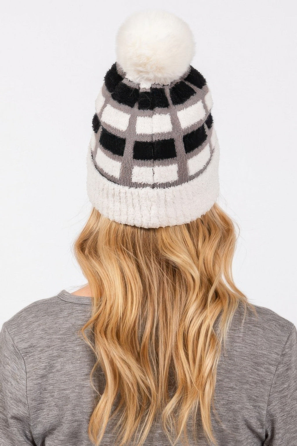 Cozy Color Blocked Pom Pom Beanie