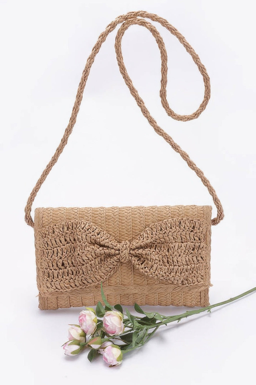 Faux Straw Handmade Ribbon Flap Clutch