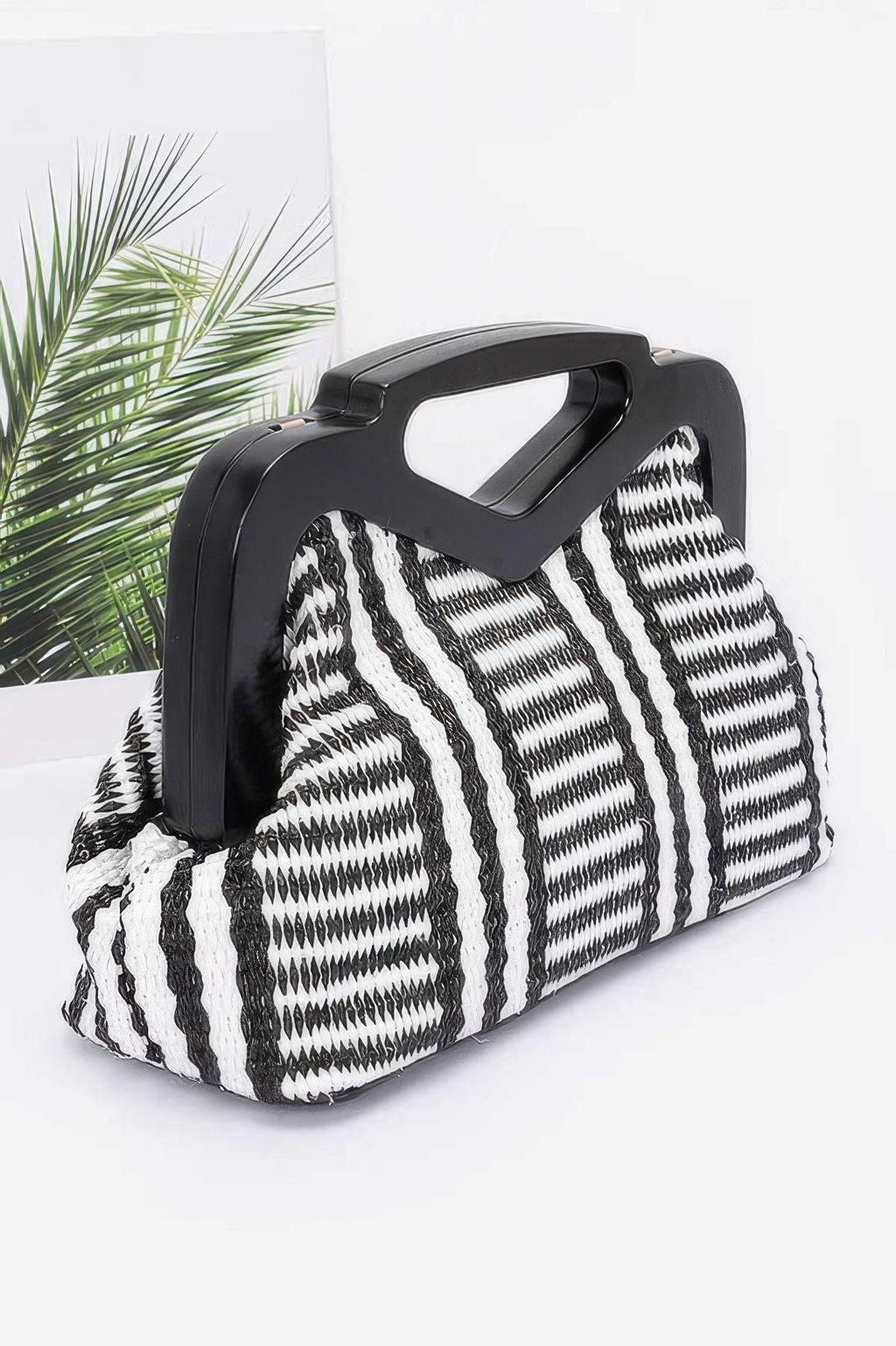 Faux Straw Wood Frame Clutch