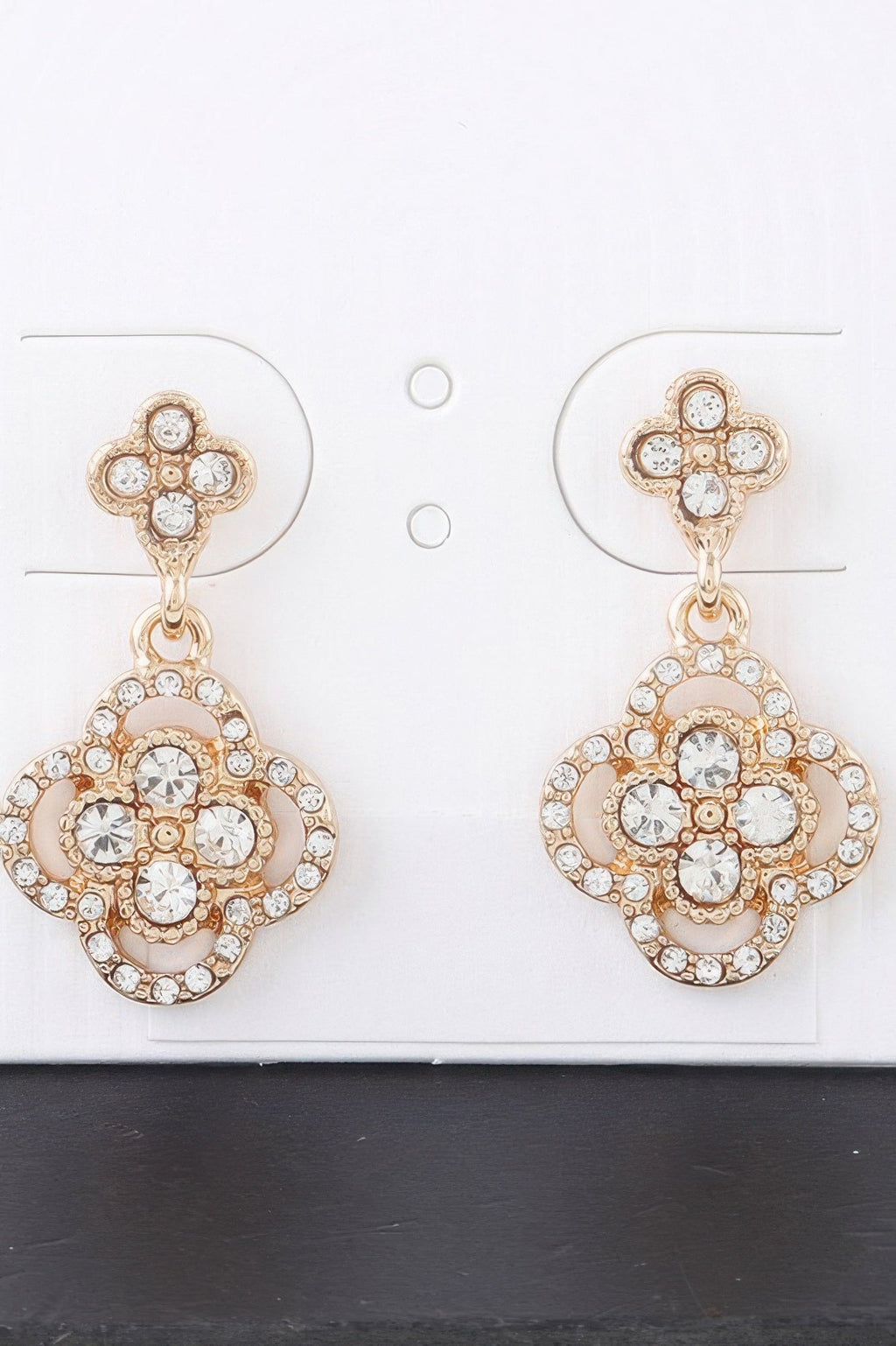 Quadra Rhinestone Clover Drop Earrings