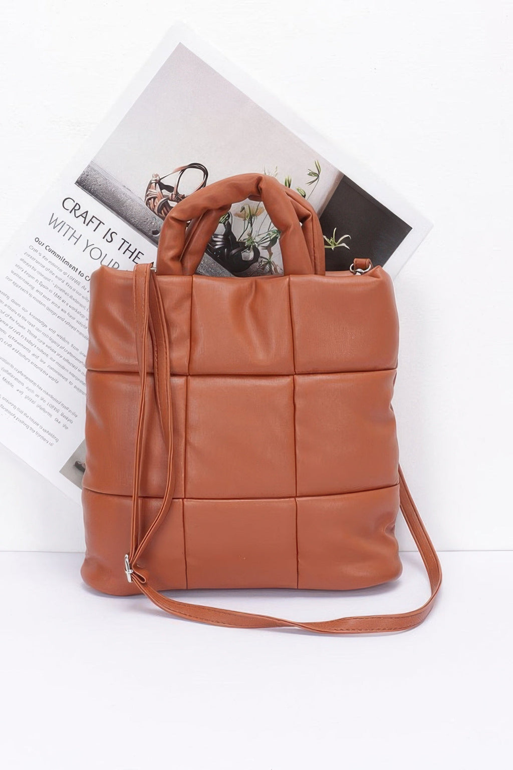 Quilted Faux Leather Padded Tote Bag