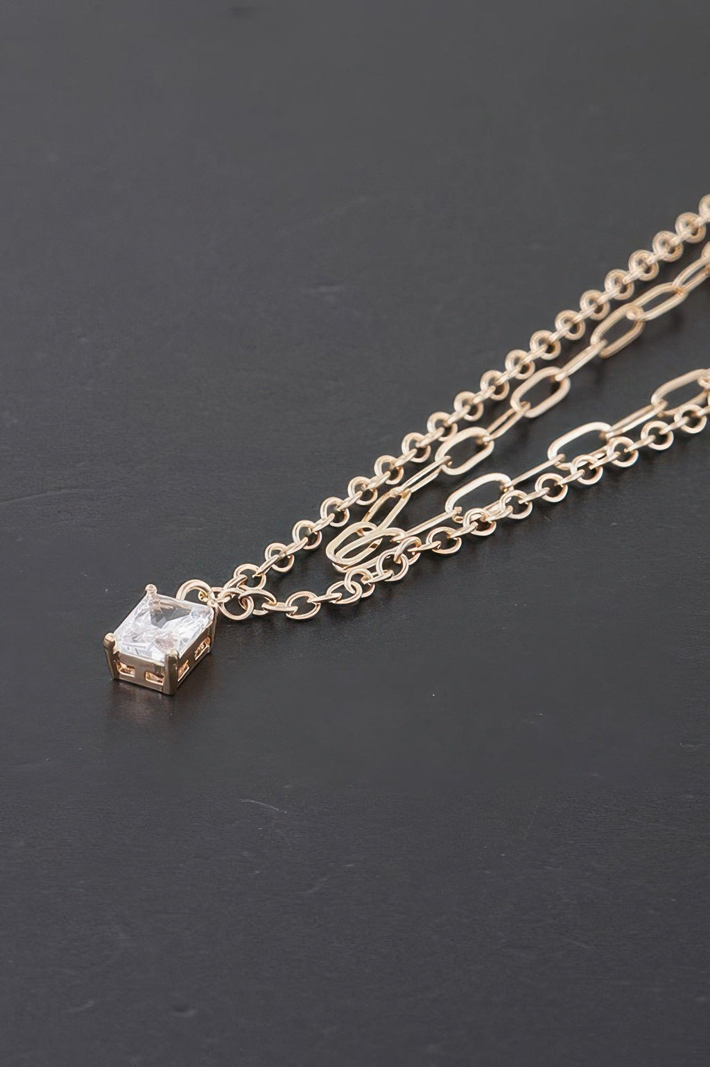 Double Cubic Crystal Chain Necklace