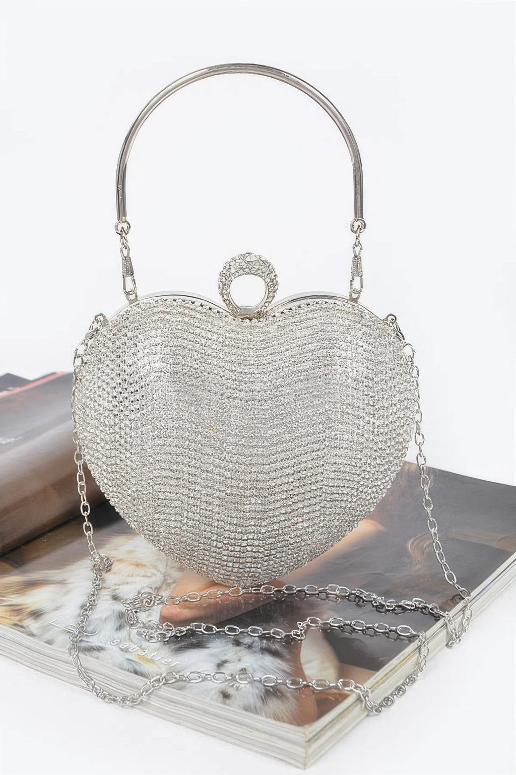 Rhinestone Heart Shape Party Clutch