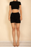 Fitted Crop Tee & Adjustable Drawstring Shorts Set