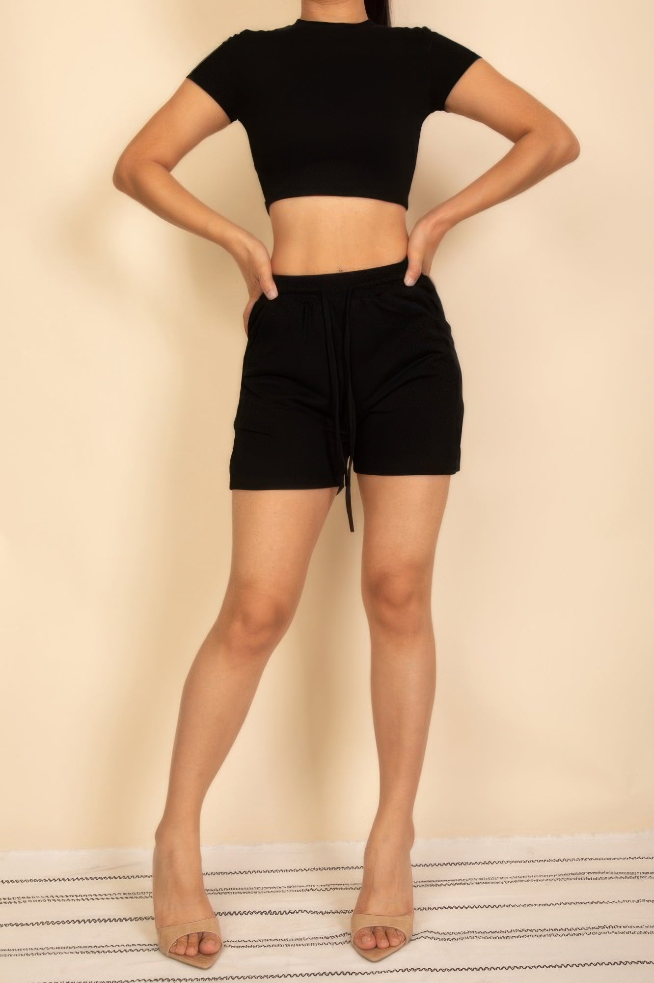 Fitted Crop Tee & Adjustable Drawstring Shorts Set