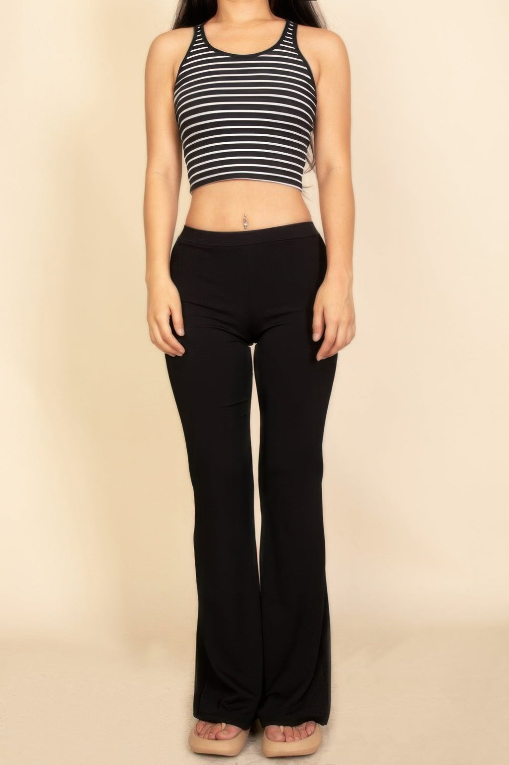 Ribbed Striped Racerback Crop Tank Top