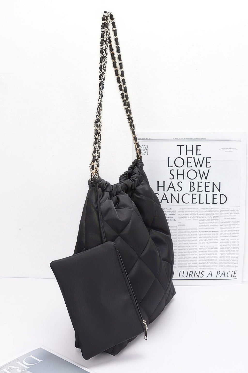 Quilted Padding Nylon Metal Chain Shoulder Bag