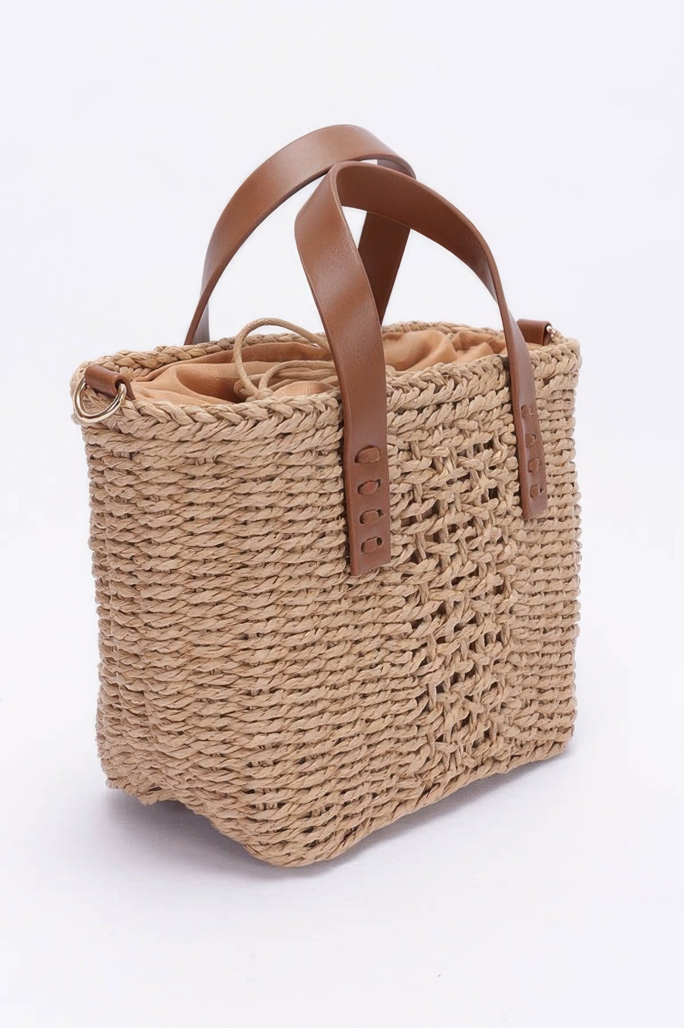 Faux Straw Top Handle Small Tote Bag