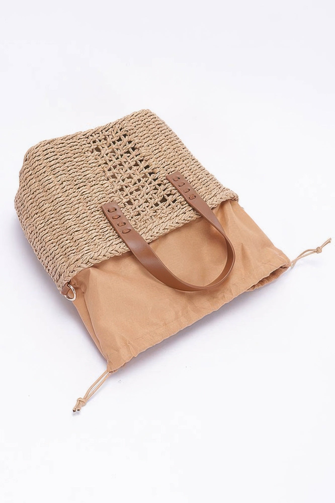 Faux Straw Top Handle Small Tote Bag