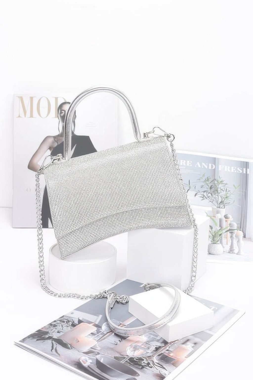 Rhinestone Top Handle Flap Bag