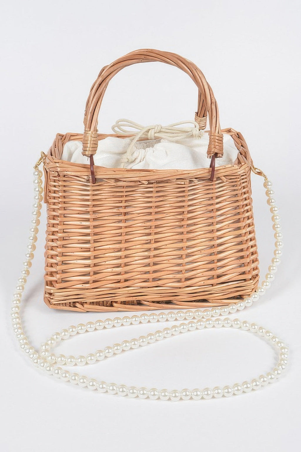 Bamboo Clutch w/Faux Pearl Strap