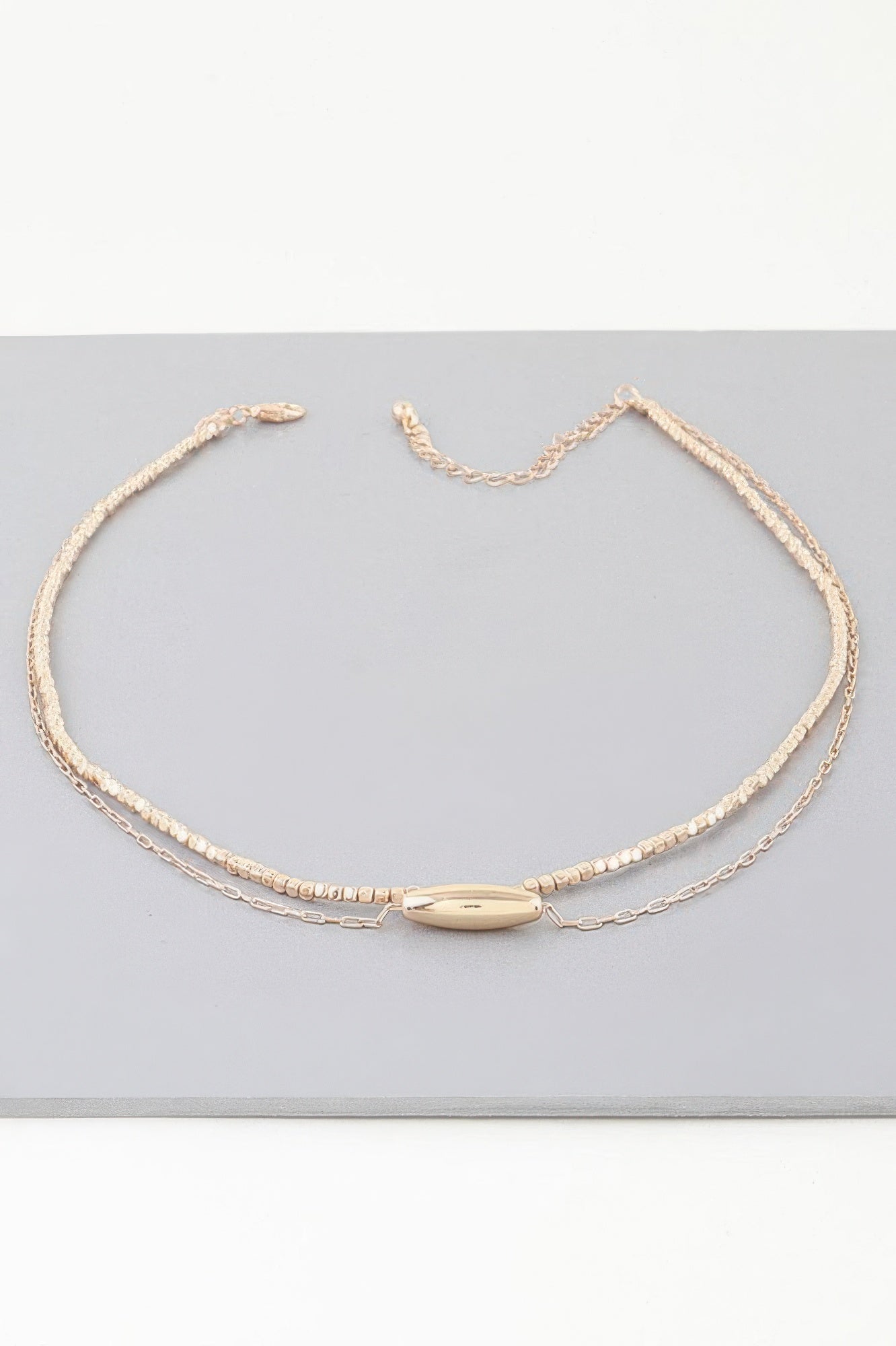 Double Cube Beaded Oval Chain Necklace