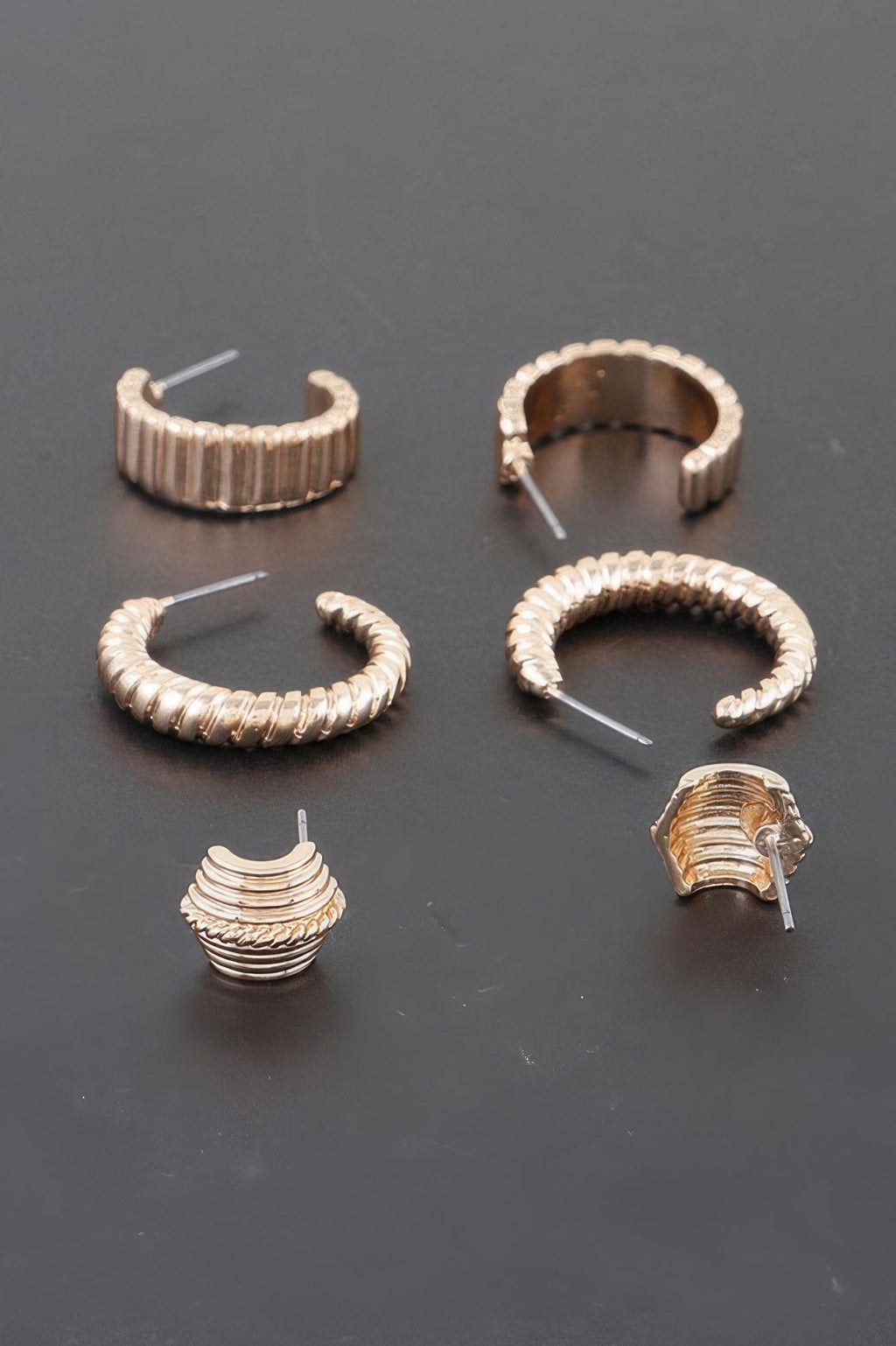 Multi Twisted Square Studded Hoop Earrings Set