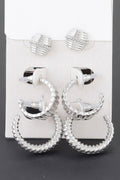Multi Twisted Square Studded Hoop Earrings Set