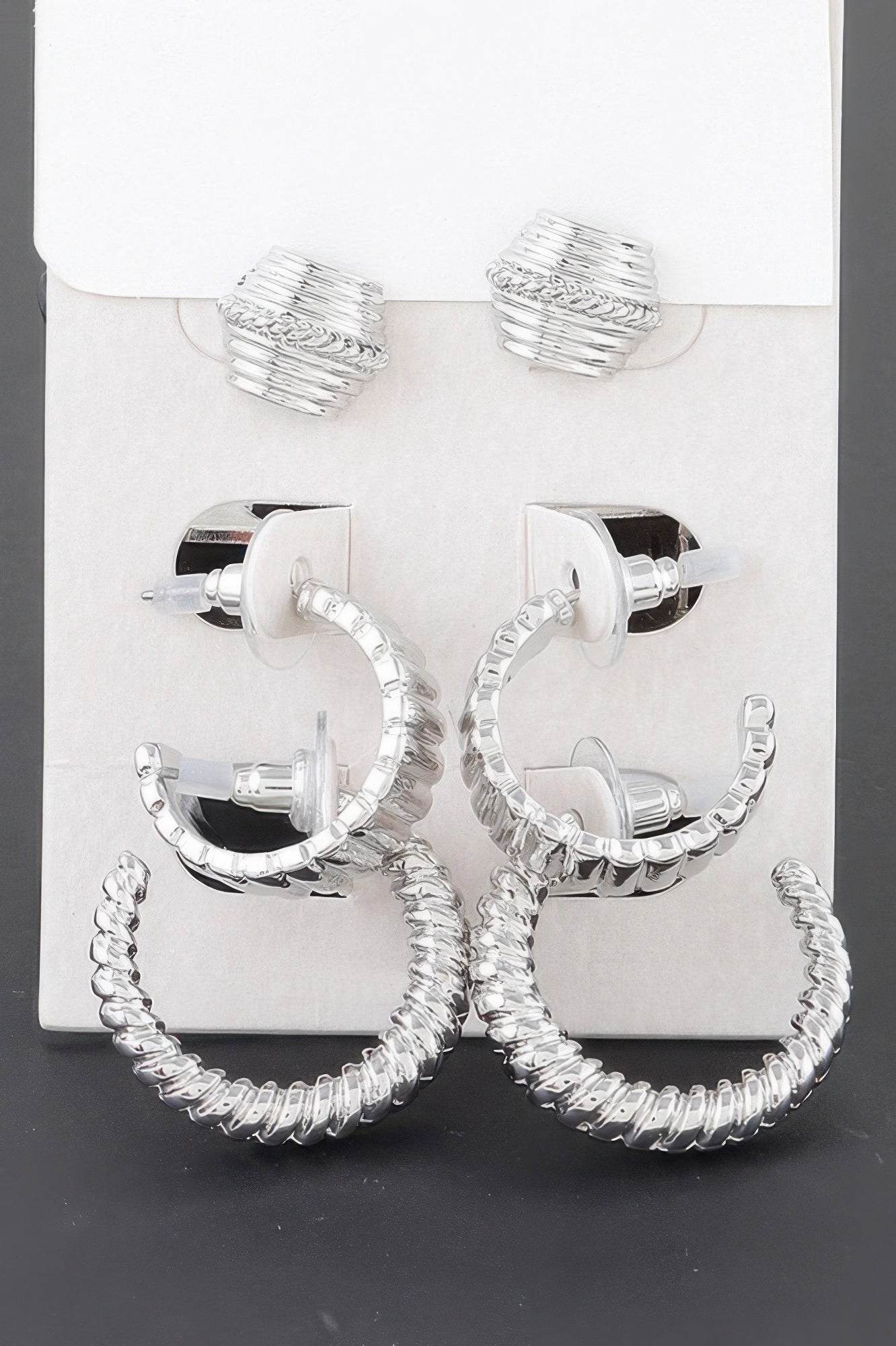 Multi Twisted Square Studded Hoop Earrings Set