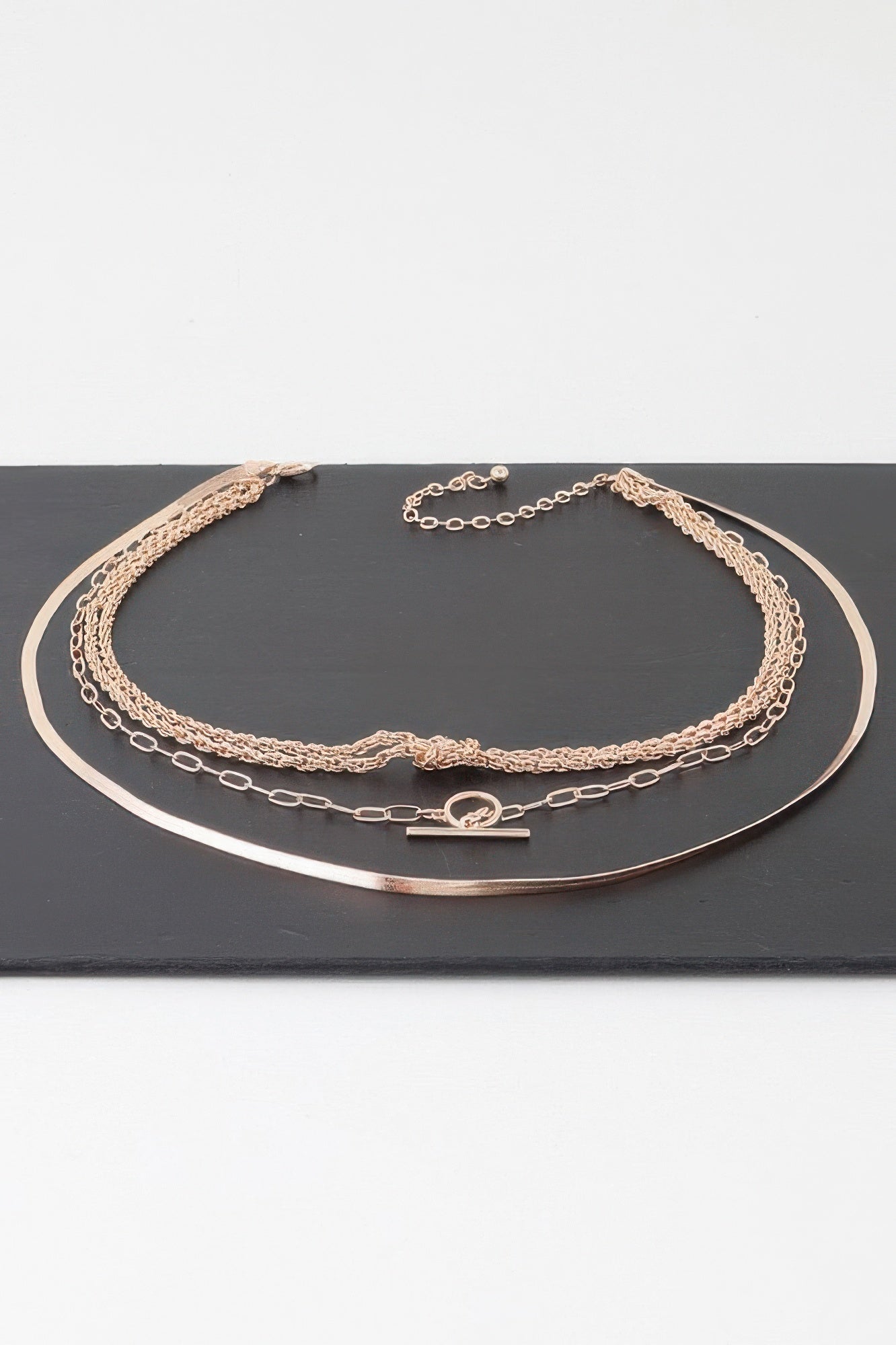 Multi Metallic Toggle Link Chain Tied Necklace