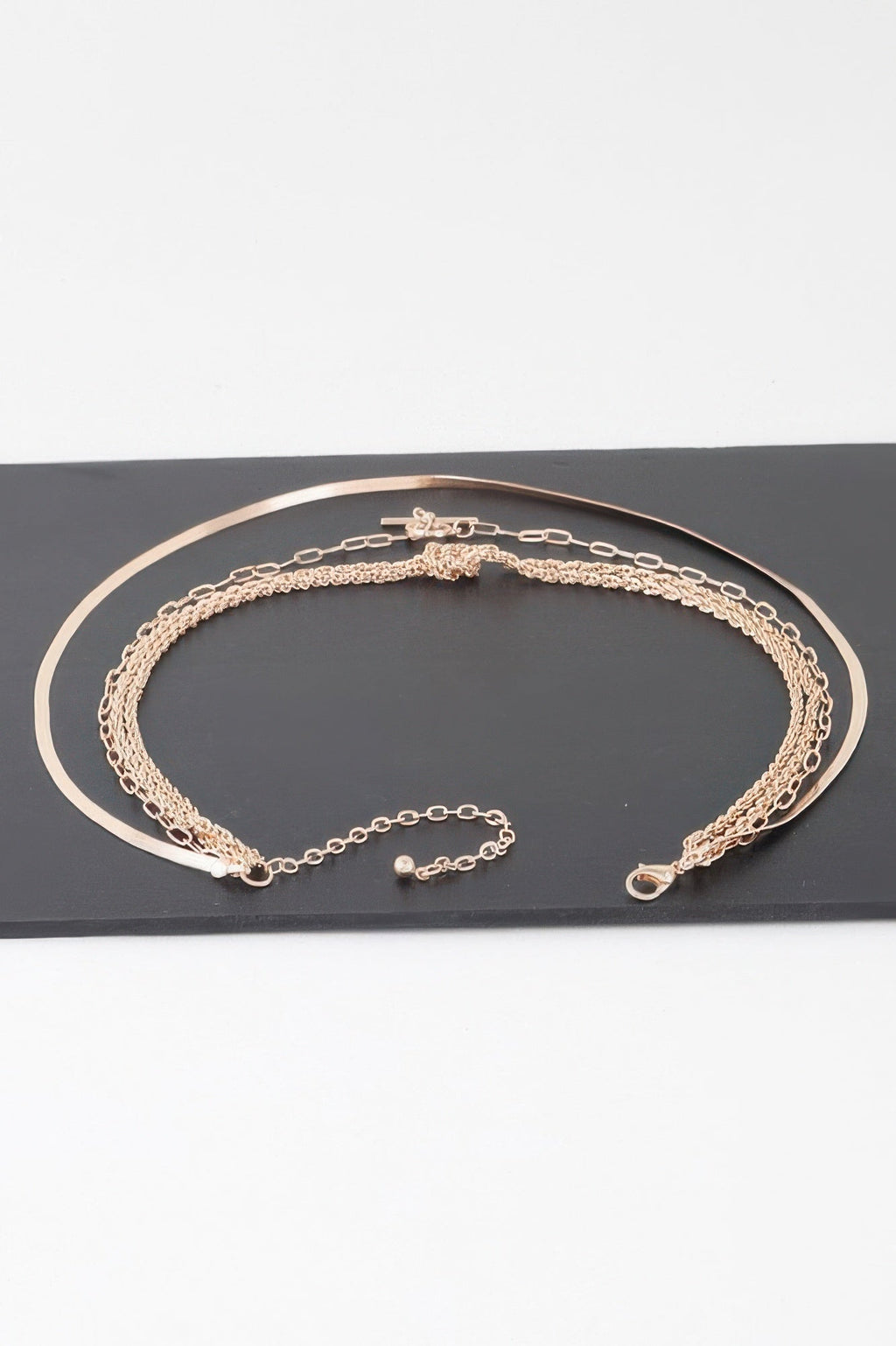 Multi Metallic Toggle Link Chain Tied Necklace