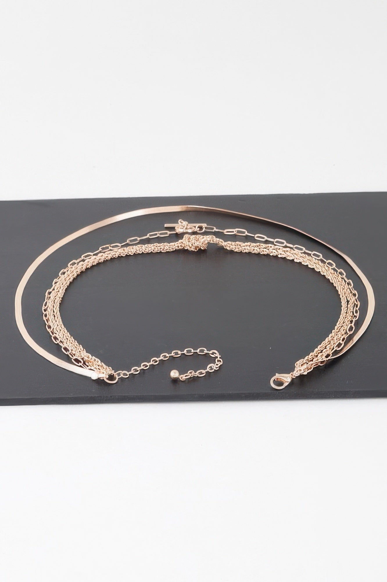 Multi Metallic Toggle Link Chain Tied Necklace
