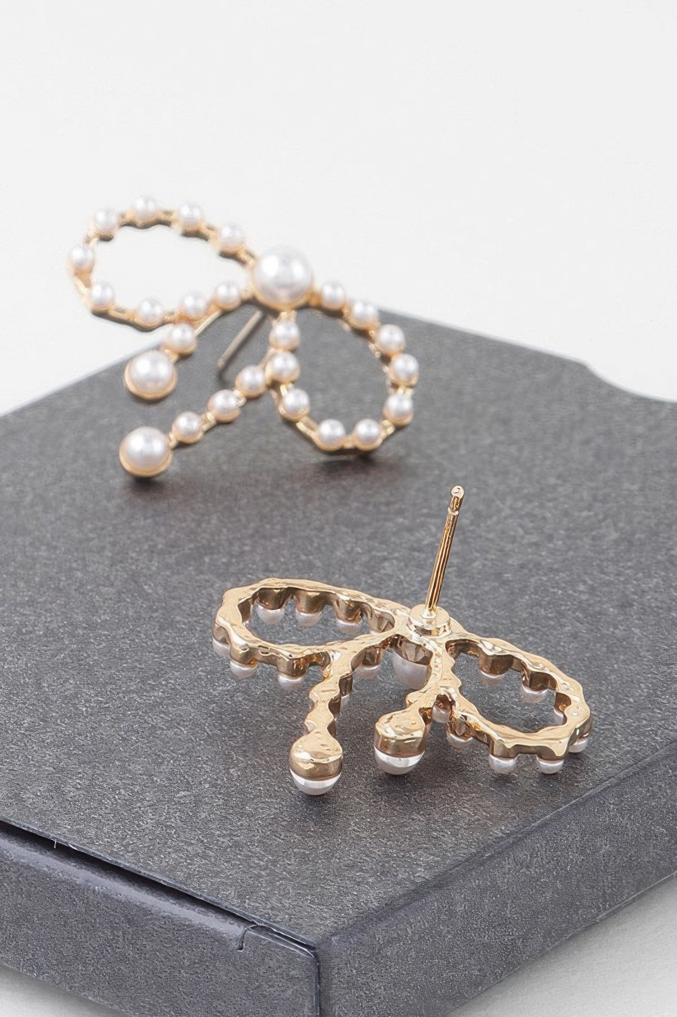 Pearled Ribbon Stud Earrings