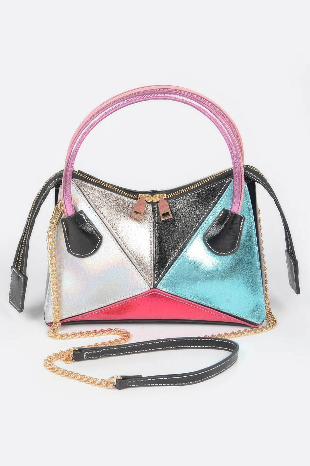 Metallic Multi Color Top Handle Bag