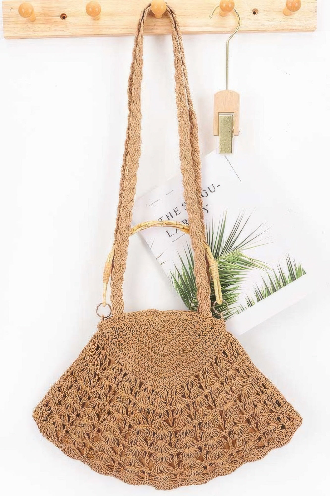 Faux Straw Bamboo Handle Bag